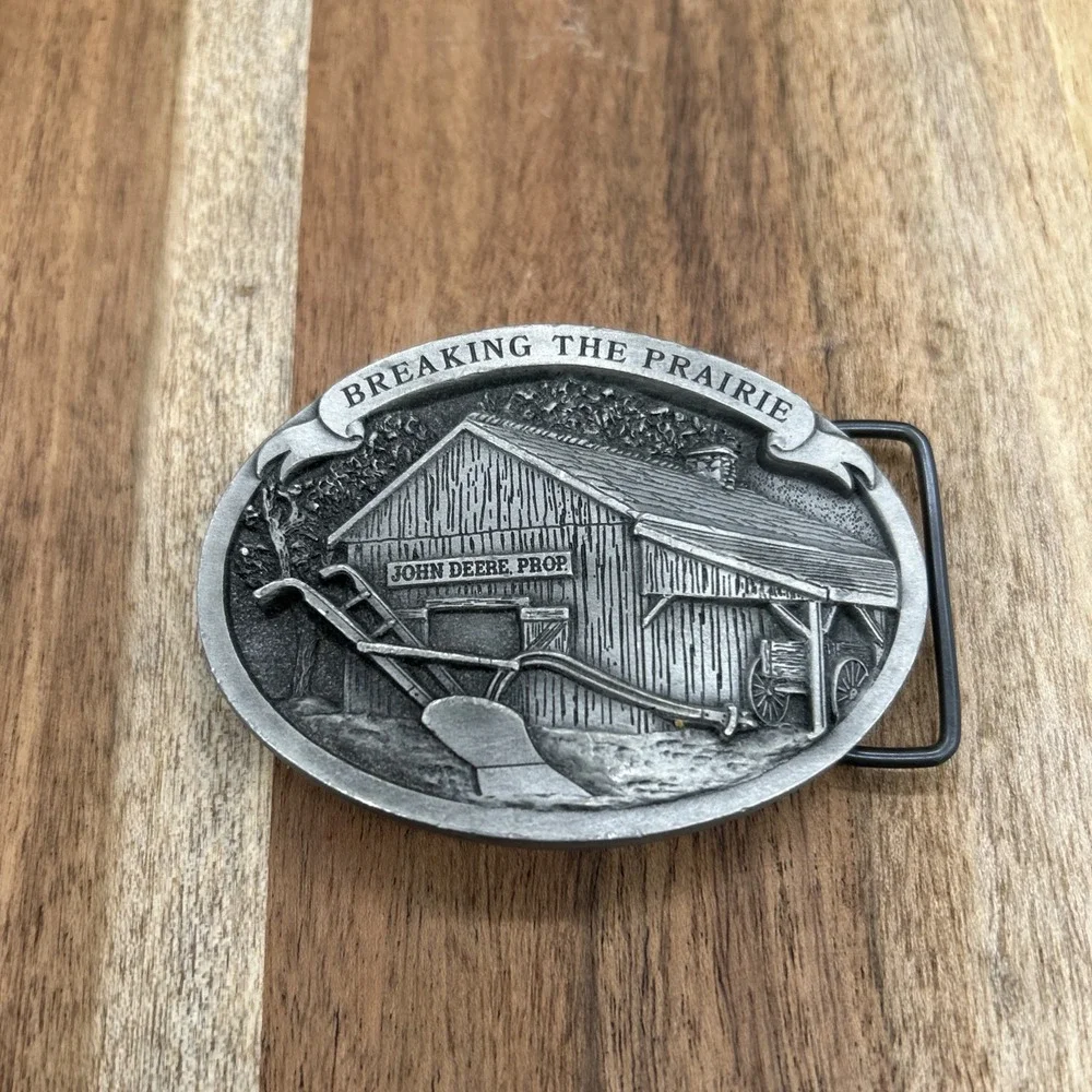 John Deere Breaking The Prairie Belt Buckle Pewter 1991 Limited Edition 1052